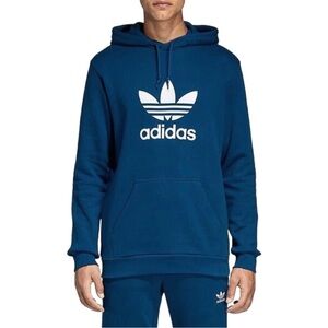 Adidas Pullover Hoodie Trefoil Teal Blue Logo Sweatshirt Graphic Athletic Large